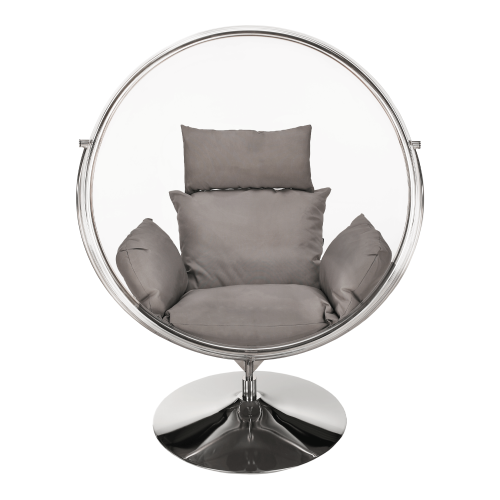 Závesné kreslo so stojanom, transparentná/strieborná/sivá, BUBBLE NEW TYP 2