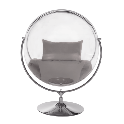 Závesné kreslo so stojanom, transparentná/strieborná/sivá, BUBBLE NEW TYP 2