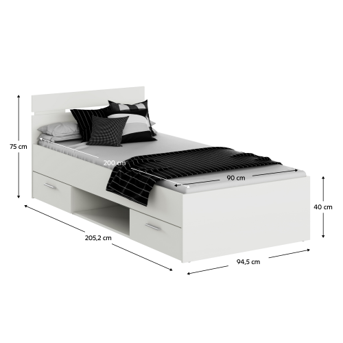 Posteľ, 90x200, biela, MICHIGAN NEW