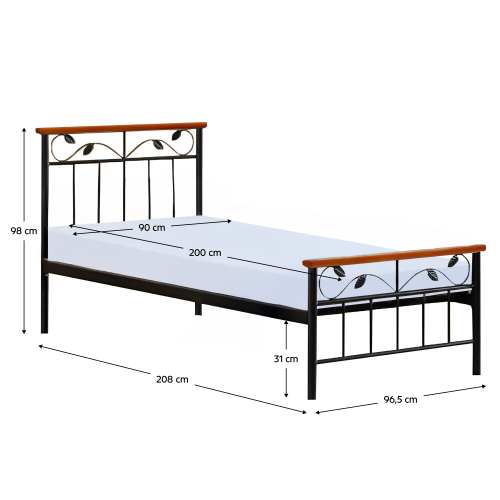 Posteľ s lamelovým roštom, drevo čerešňa/kov, 90x200, MORENA NEW