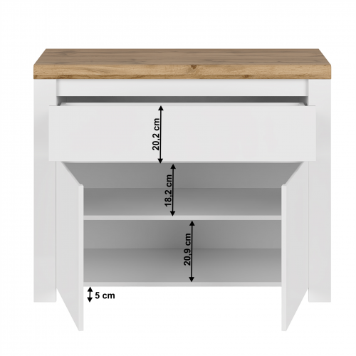 Komoda 2D1S, biely lesk/dub wotan, VILGO