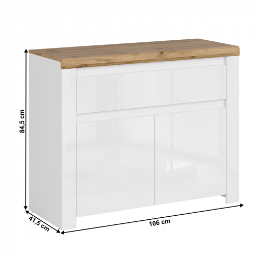 Komoda 2D1S, biely lesk/dub wotan, VILGO