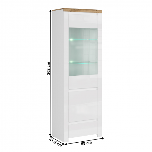 Vitrína 1D1W1S, biely lesk/dub wotan, VILGO