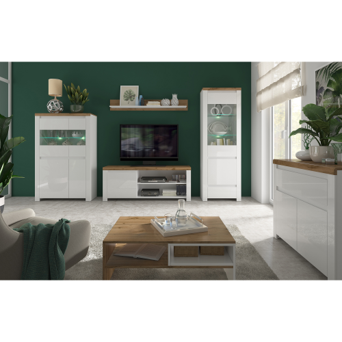 Vitrína 1D1W1S, biely lesk/dub wotan, VILGO