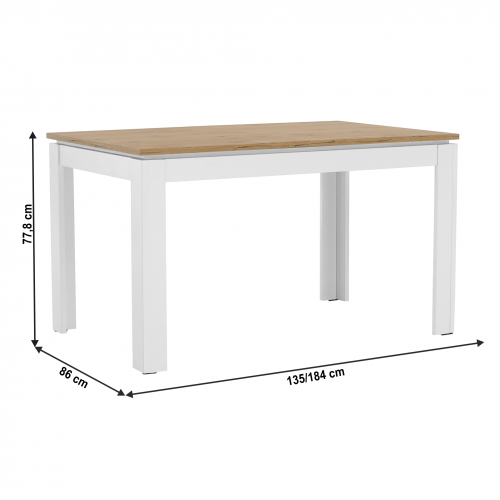 Rozkladací stôl, biela/dub wotan 135-184x86 cm, VILGO