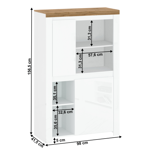 Regál 2D, biely lesk/dub wotan, VILGO