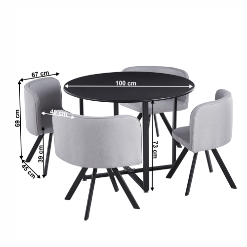 Jedálenský set 1+4, čierna/svetlosivá, BEVAN NEW