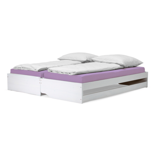 Posteľ s výsuvnými prístelkami, biela, masív, 90x200, FLOPY