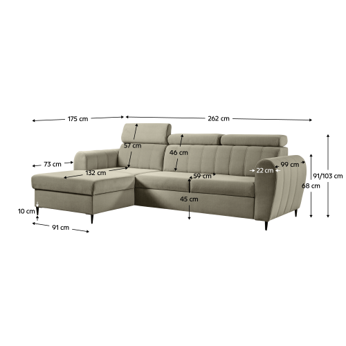 Rozkladacia sedacia súprava, béžová, ľavá, KORIO