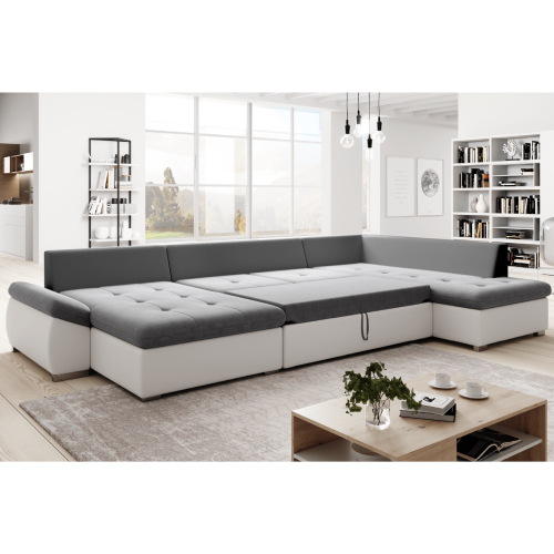 Rozkladacia sedacia súprava, biela/sivá, pravá, MATAR U