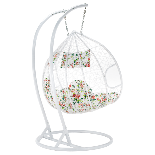 Závesné dvojkreslo, biela/vzor kvety, DALVEA 2 NEW