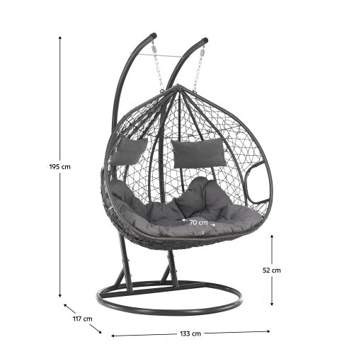 Závesné dvojkreslo, sivá, DALVEA 2 NEW