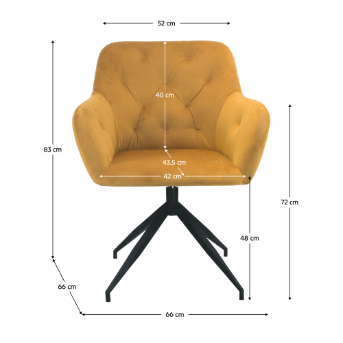 Otočná stolička, horčicová Velvet látka/čierna, VELEZA NEW