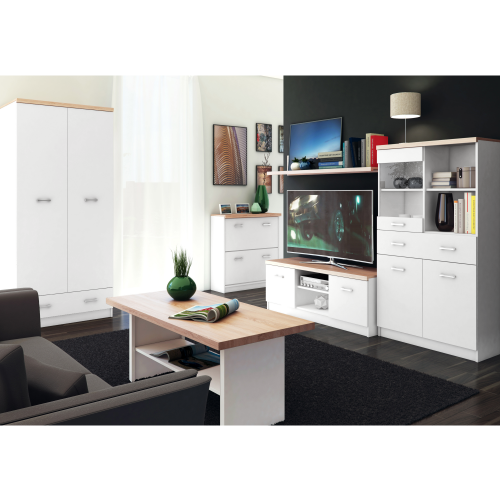 Skriňa so zrkadlom 2D1S/60, biela/dub sonoma, TOPTY TYP 37