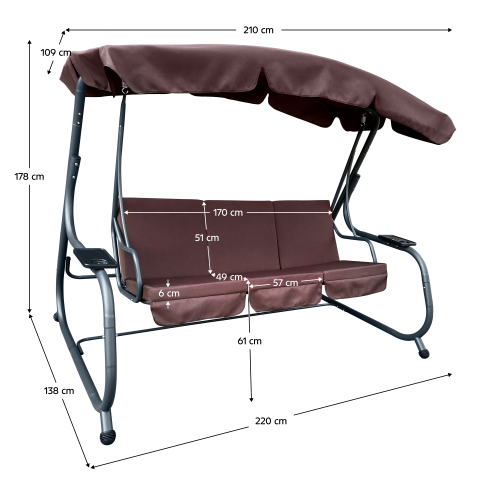 Záhradná hojdačka, hnedá/tmavosivá, EILANA