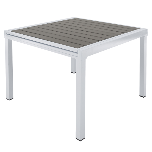 Záhradný rozkladací stôl, biela oceľ/sivá, DORIO
