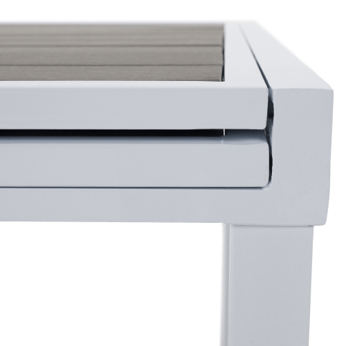 Záhradný rozkladací stôl, biela oceľ/sivá, DORIO