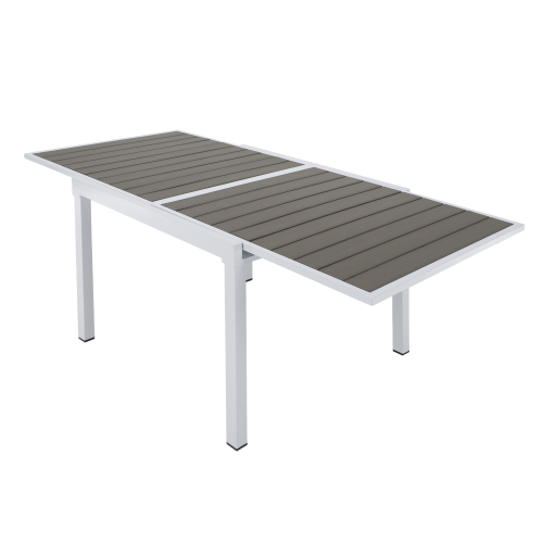 Záhradný rozkladací stôl, biela oceľ/sivá, DORIO