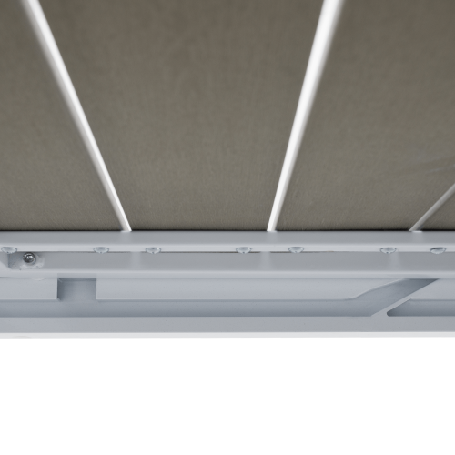 Záhradný rozkladací stôl, biela oceľ/sivá, DORIO