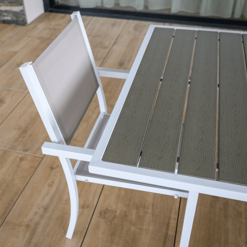 Záhradný rozkladací stôl, biela oceľ/sivá, DORIO