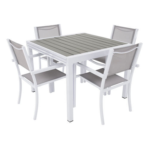 Záhradný rozkladací stôl, biela oceľ/sivá, DORIO