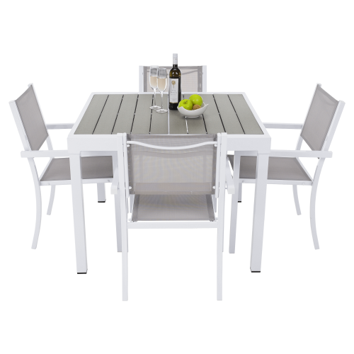 Záhradný rozkladací stôl, biela oceľ/sivá, DORIO