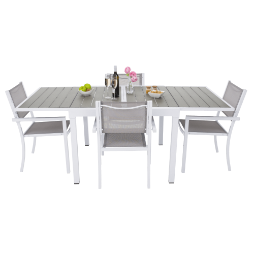 Záhradný rozkladací stôl, biela oceľ/sivá, DORIO