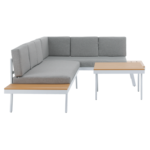 Záhradný set, biela oceľ/dub/svetlosivá, PELOR