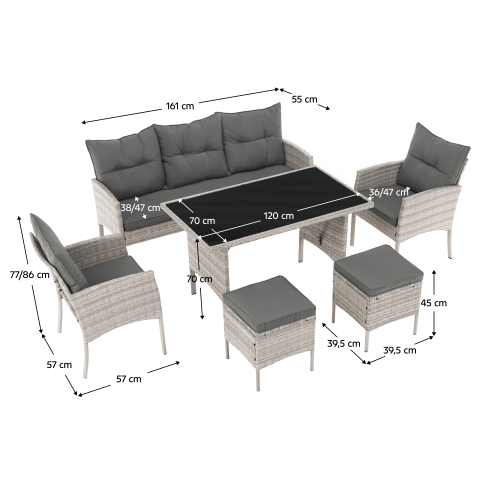 Záhradný ratanový set, svetlosivá, LALEN