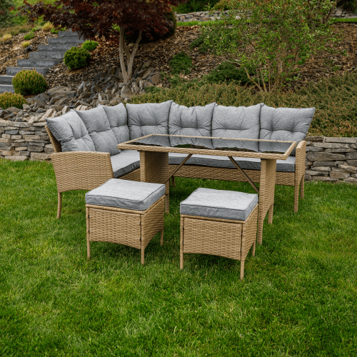 Záhradný ratanový set, prírodná/svetlosivá, RANDI