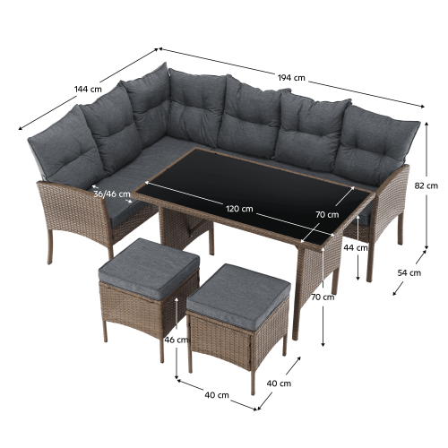 Záhradný ratanový set, prírodná/svetlosivá, RANDI