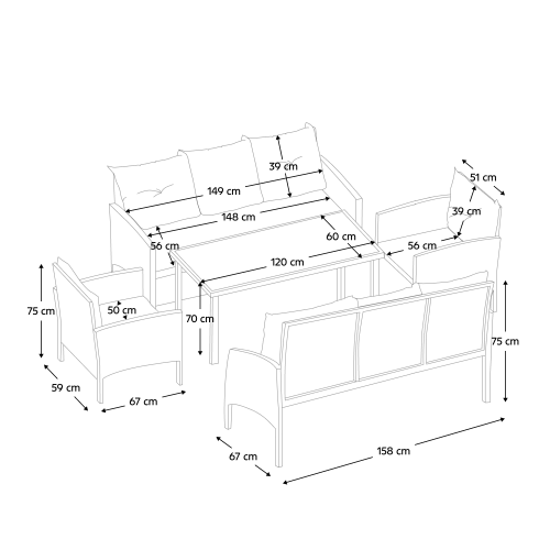 Záhradný 5-dielny ratanový set, čierna/sivá, LERON
