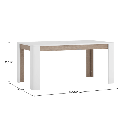 Jedálenský rozkladací stôl, biela extra vysoký lesk HG/dub sonoma tmavý truflový, 160-200x90 cm, LYNATET TYP 75 Jedálenský rozkladací stôl, biela extra vysoký lesk HG/dub sonoma tmavý truflový, 160-200x90 cm, LYNATET TYP 75