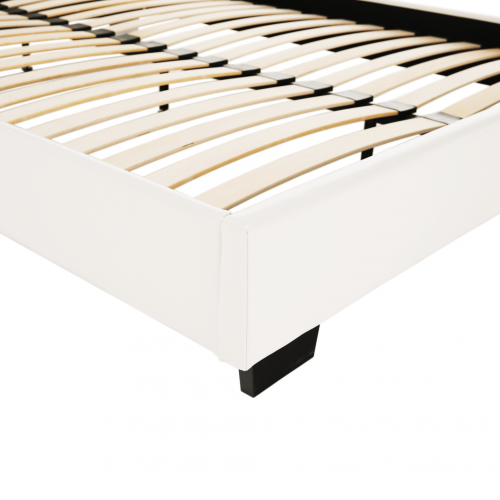 Manželská posteľ s roštom, 160x200, biela ekokoža, MIKEL