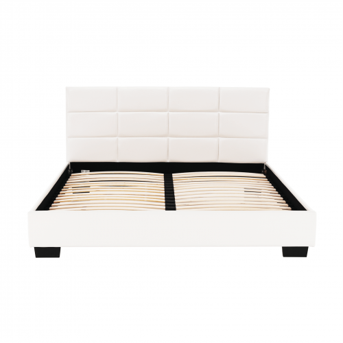 Manželská posteľ s roštom, 160x200, biela ekokoža, MIKEL