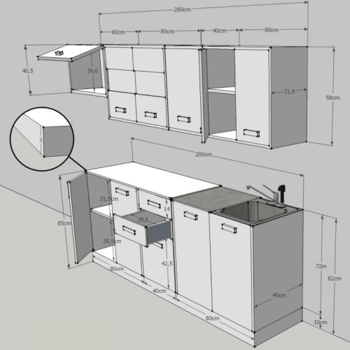 Moderná kuchynská linka, dub sonoma/biela, PROMO