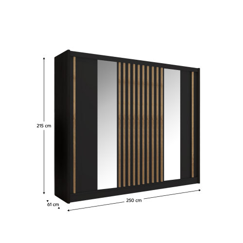 Skriňa s posuvnými dverami, čierna/dub craft, 250x215 cm, LADDER