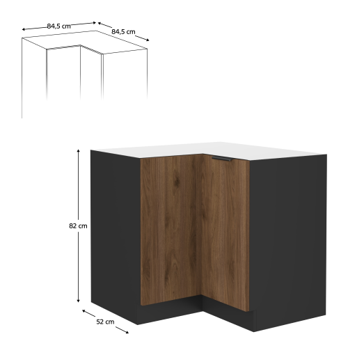 Spodná rohová skrinka, orech okapi/čierna, MENZO 90x90 DN 2F BB Spodná rohová skrinka, orech okapi/čierna, MENZO 90x90 DN 2F BB
