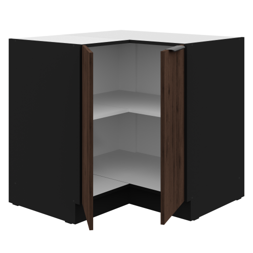 Spodná rohová skrinka, orech okapi/čierna, MENZO 90x90 DN 2F BB Spodná rohová skrinka, orech okapi/čierna, MENZO 90x90 DN 2F BB