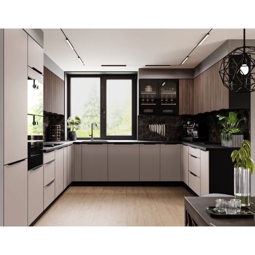 Vysoká skrinka, orech okapi/čierna, MENZO 60 DKS-210 3S1F