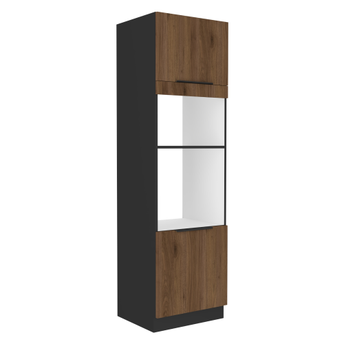 Vysoká skrinka na rúru a mikrovlnú rúru, orech okapi/čierna, MENZO 60 DPM-210 2F Vysoká skrinka na rúru a mikrovlnú rúru, orech okapi/čierna, MENZO 60 DPM-210 2F