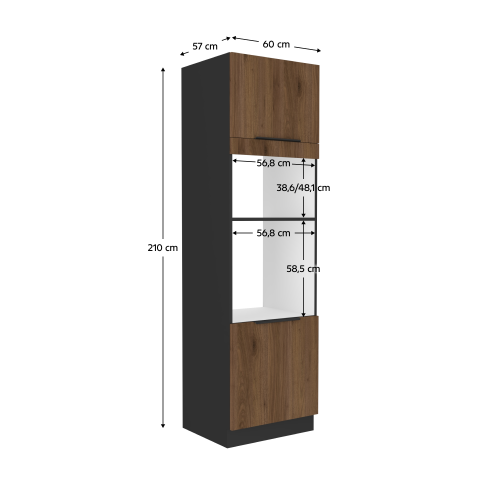 Vysoká skrinka na rúru a mikrovlnú rúru, orech okapi/čierna, MENZO 60 DPM-210 2F Vysoká skrinka na rúru a mikrovlnú rúru, orech okapi/čierna, MENZO 60 DPM-210 2F