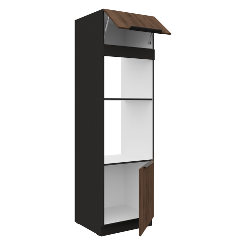 Vysoká skrinka na rúru a mikrovlnú rúru, orech okapi/čierna, MENZO 60 DPM-210 2F Vysoká skrinka na rúru a mikrovlnú rúru, orech okapi/čierna, MENZO 60 DPM-210 2F