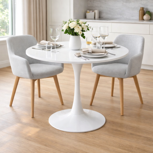 Jedálenský stôl, okrúhly, biela matná, priemer 80 cm, REVENTON NEW