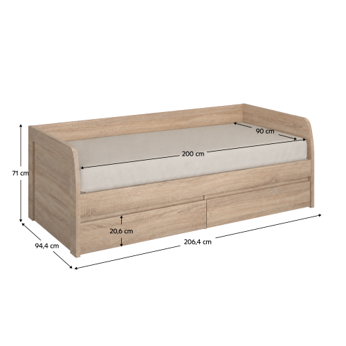 Posteľ 2S, 90x200, dub sonoma, NORTY TYP 28 Posteľ 2S, 90x200, dub sonoma, NORTY TYP 28