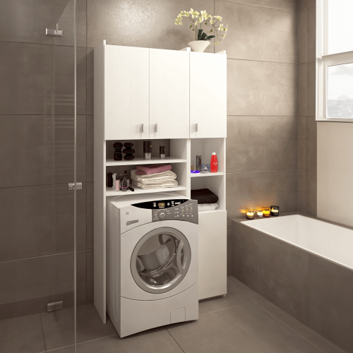 Skrinka nad práčku s regálom, biela, MIRALI