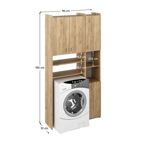 Skrinka nad práčku s regálom, dub artisan, MIRALI