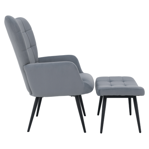 Kreslo s podnožou, sivá Velvet látka/čierna, HABEN Kreslo s podnožou, sivá Velvet látka/čierna, HABEN