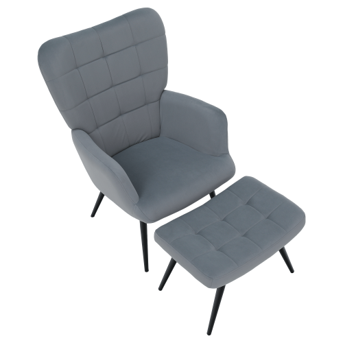 Kreslo s podnožou, sivá Velvet látka/čierna, HABEN Kreslo s podnožou, sivá Velvet látka/čierna, HABEN