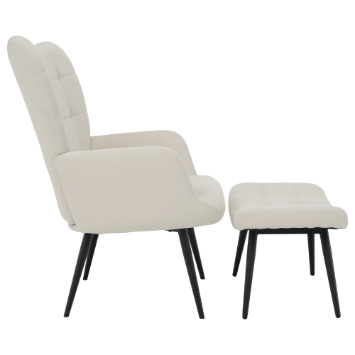 Kreslo s podnožou, biela Velvet látka/čierna, HABEN